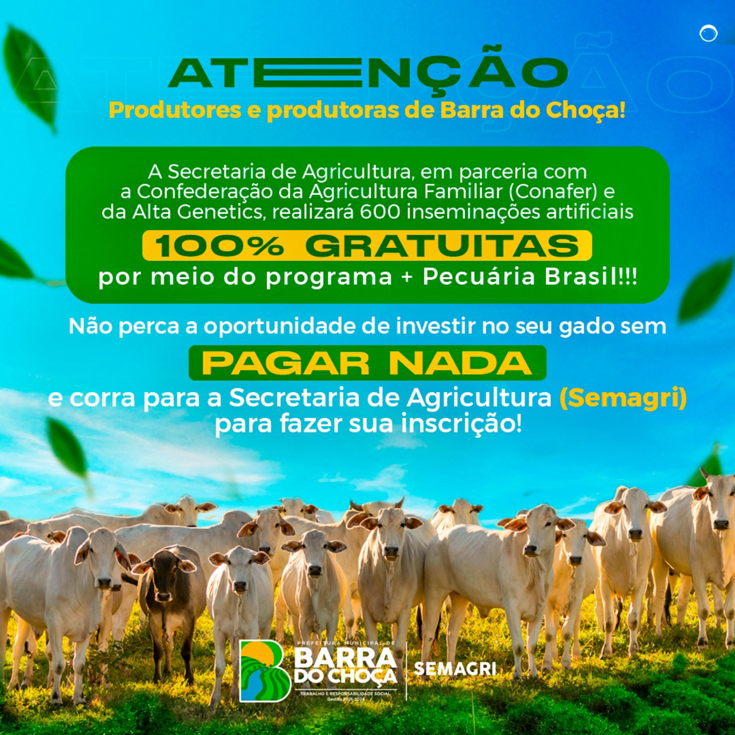 Atenção, produtores e produtoras de Barra do Choça!